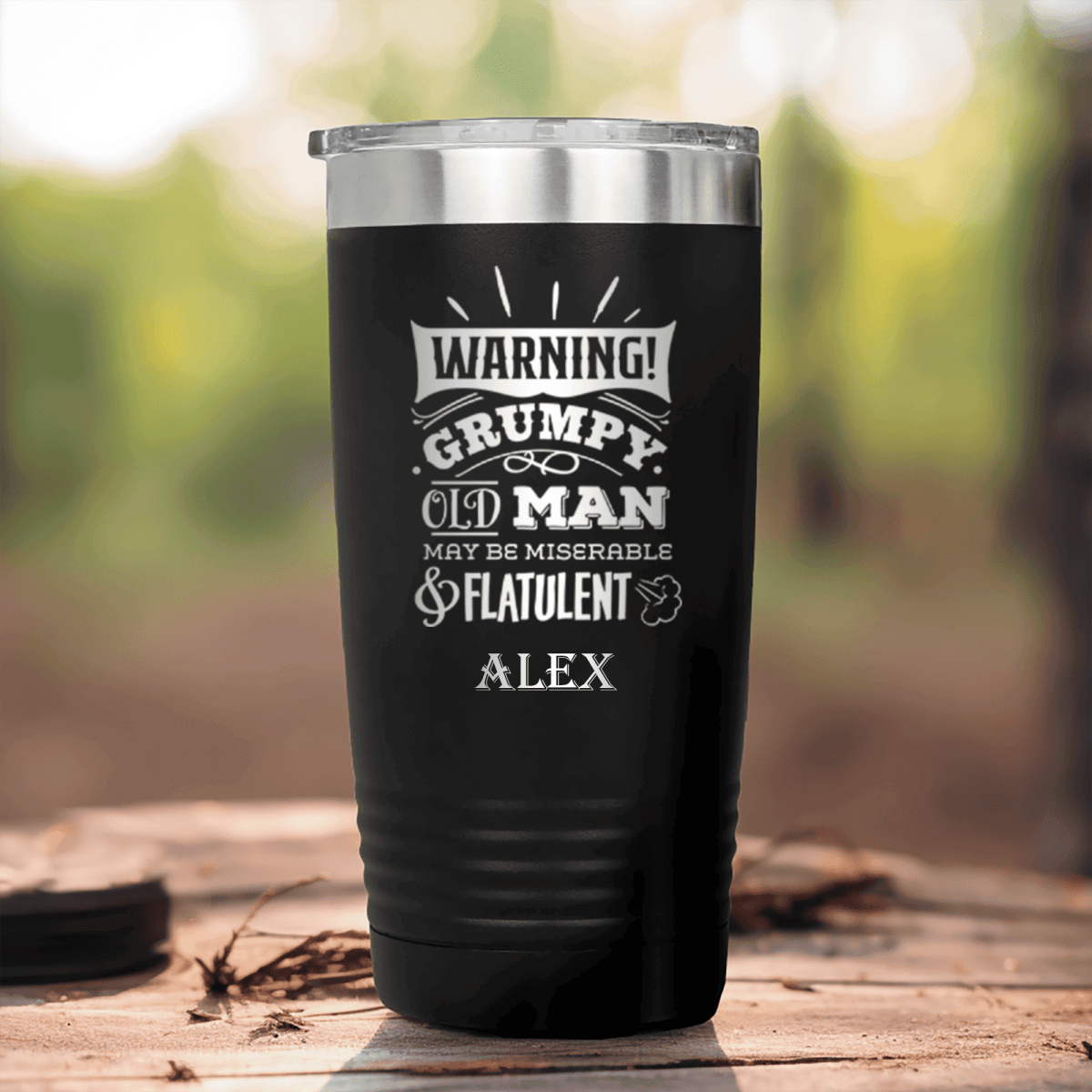 Black Funny Old Man Tumbler With Warning Im Grumpy Design