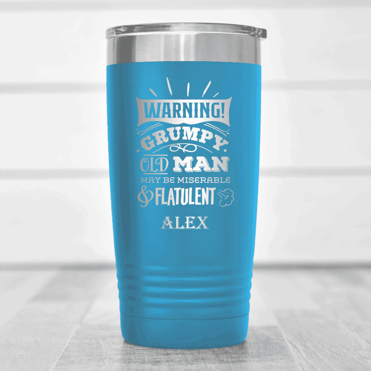 Light Blue Funny Old Man Tumbler With Warning Im Grumpy Design