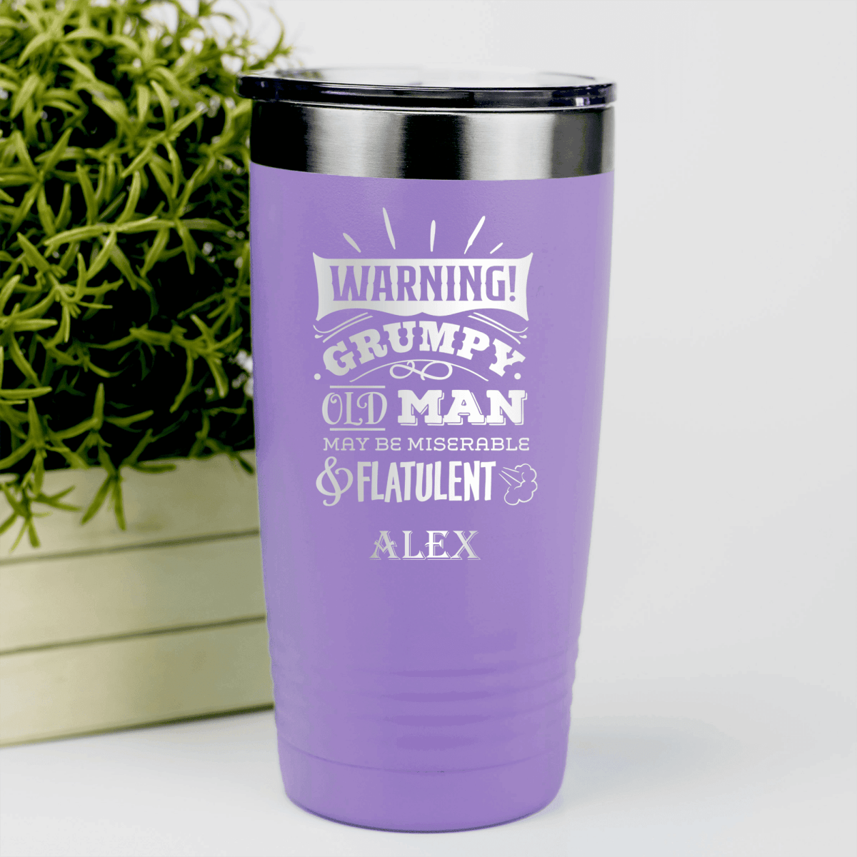 Light Purple Funny Old Man Tumbler With Warning Im Grumpy Design