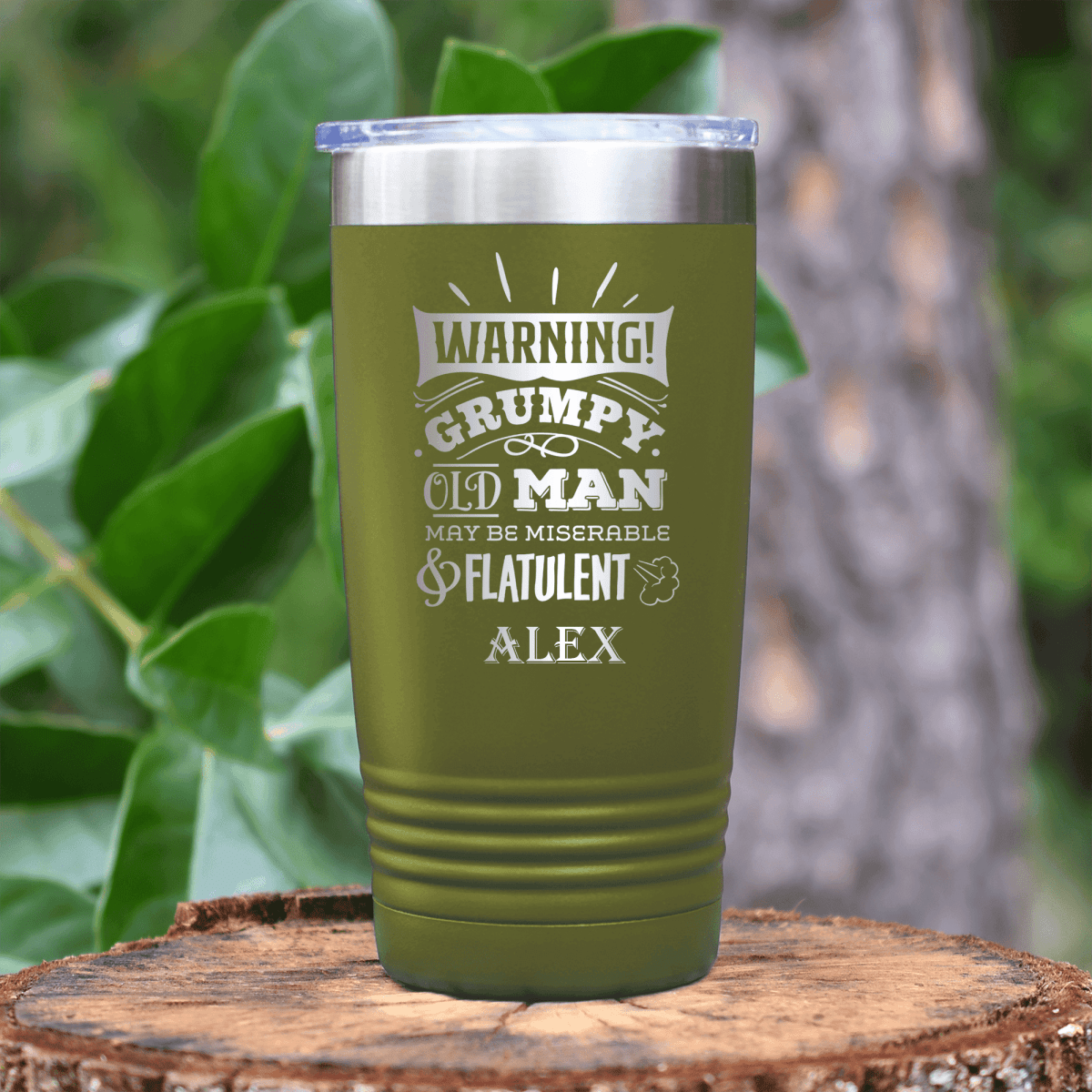 Military Green Funny Old Man Tumbler With Warning Im Grumpy Design