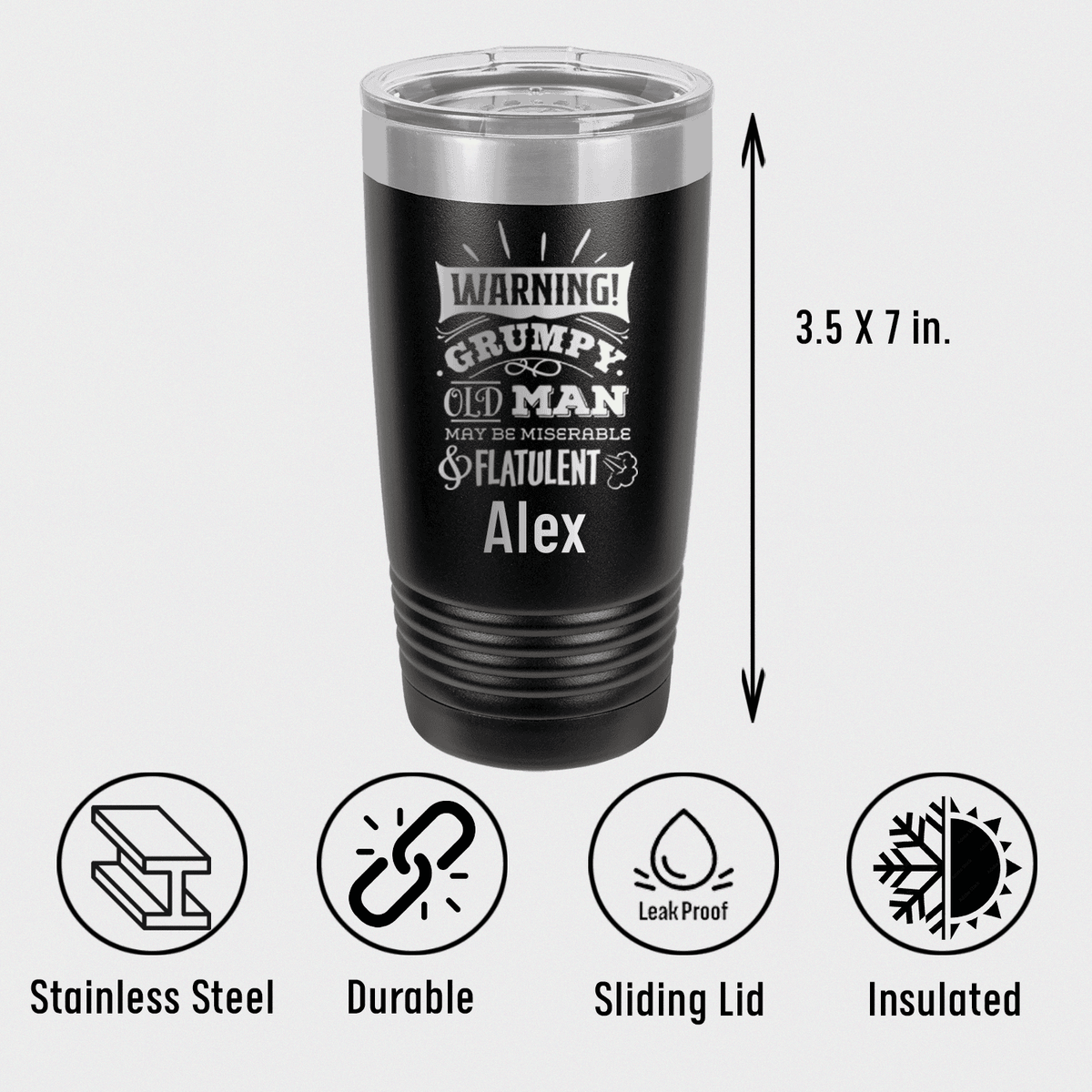 Unique Personalized Warning Im Grumpy Tumbler Customized Funny Old Man Tumblers Gifts for Men by Groovy Guy