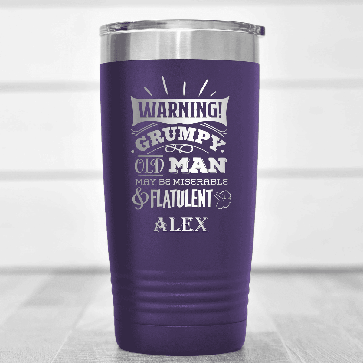 Purple Funny Old Man Tumbler With Warning Im Grumpy Design