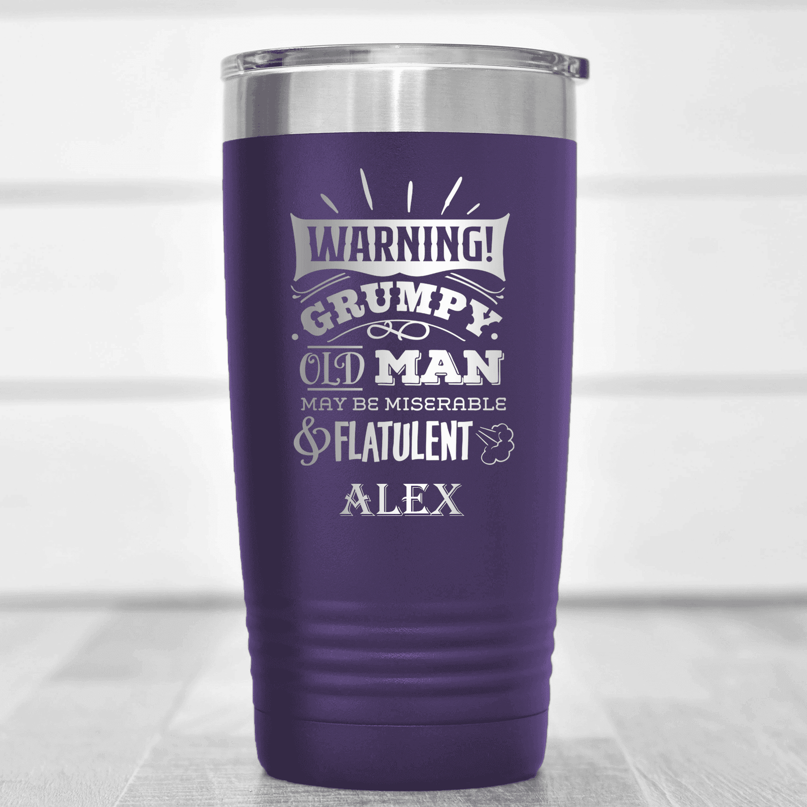 Purple Funny Old Man Tumbler With Warning Im Grumpy Design