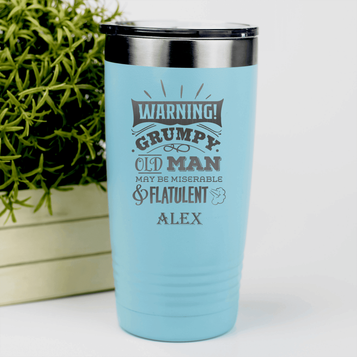 Teal Funny Old Man Tumbler With Warning Im Grumpy Design