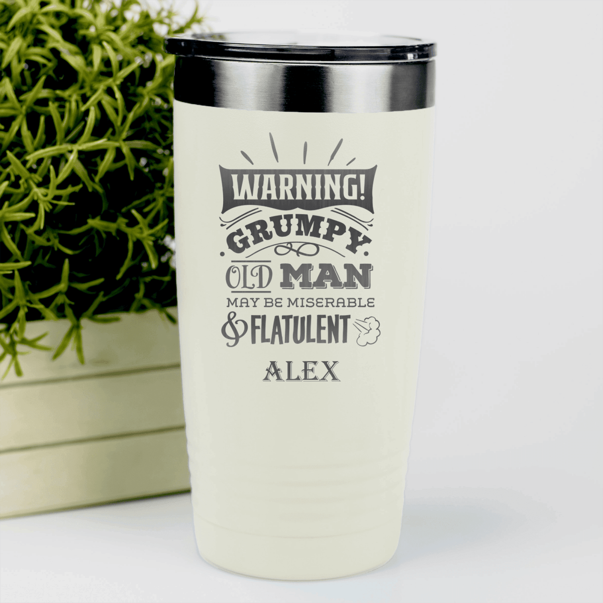 White Funny Old Man Tumbler With Warning Im Grumpy Design