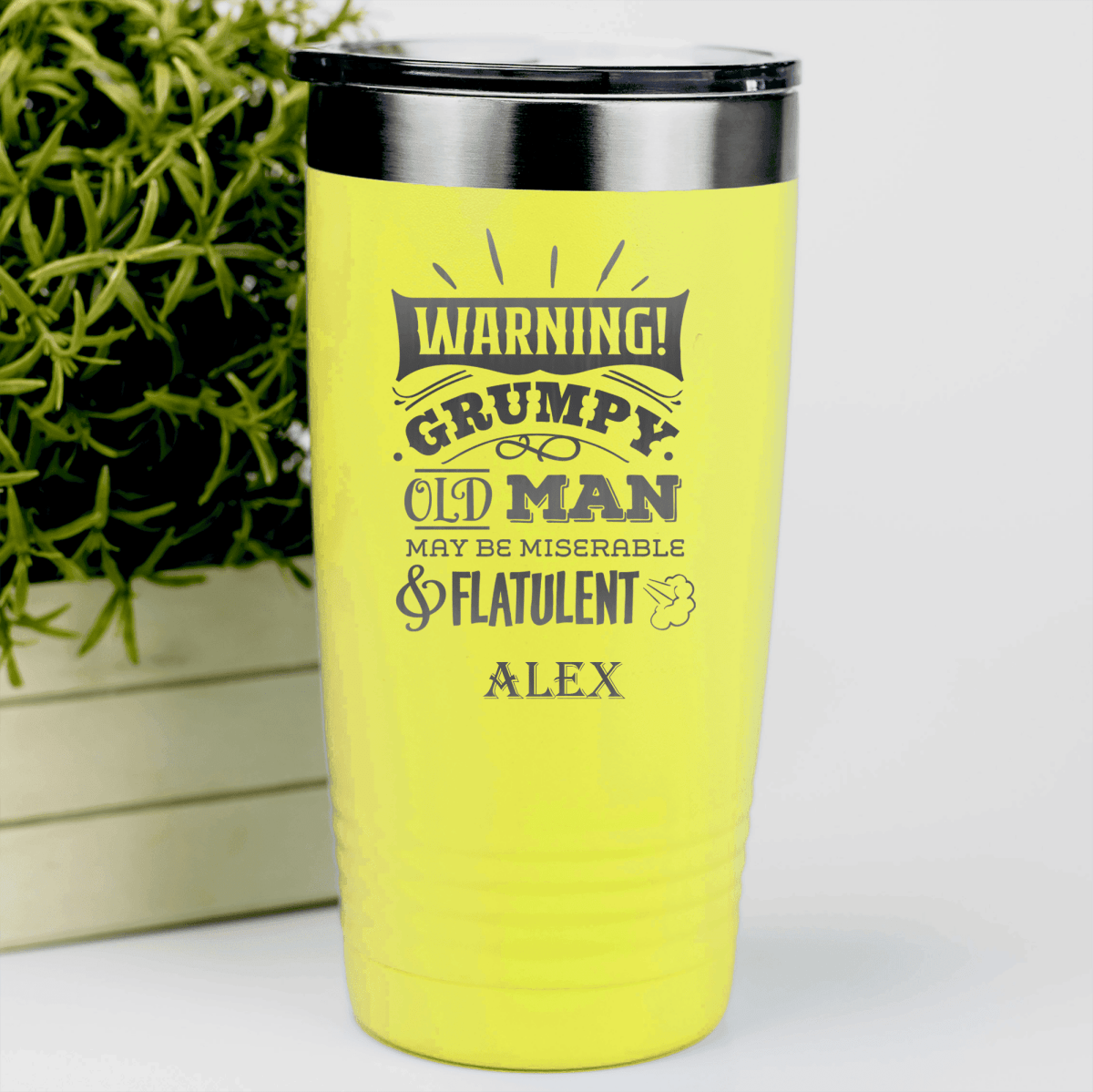 Yellow Funny Old Man Tumbler With Warning Im Grumpy Design
