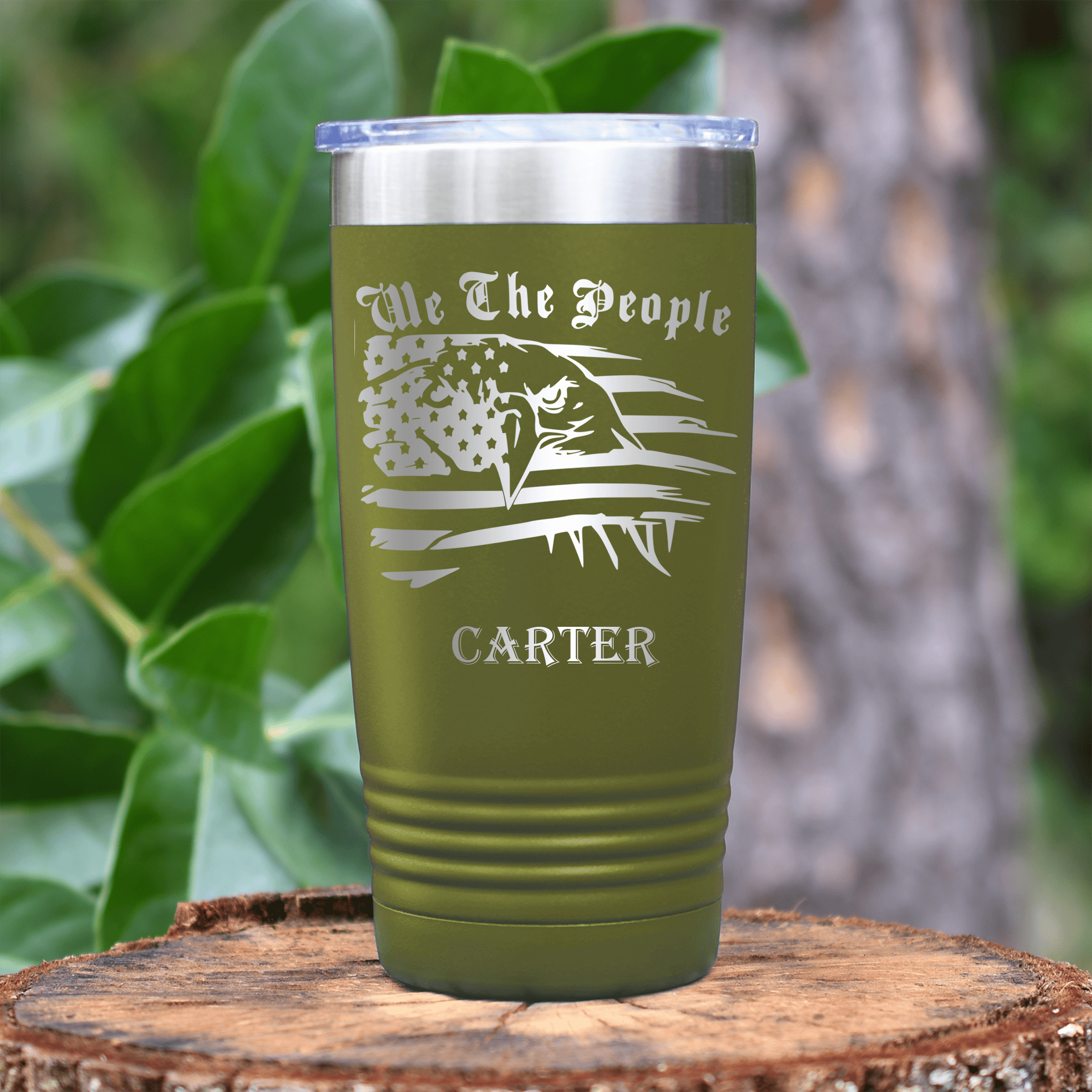 Military Green Veteran Tumbler With We The People Design
