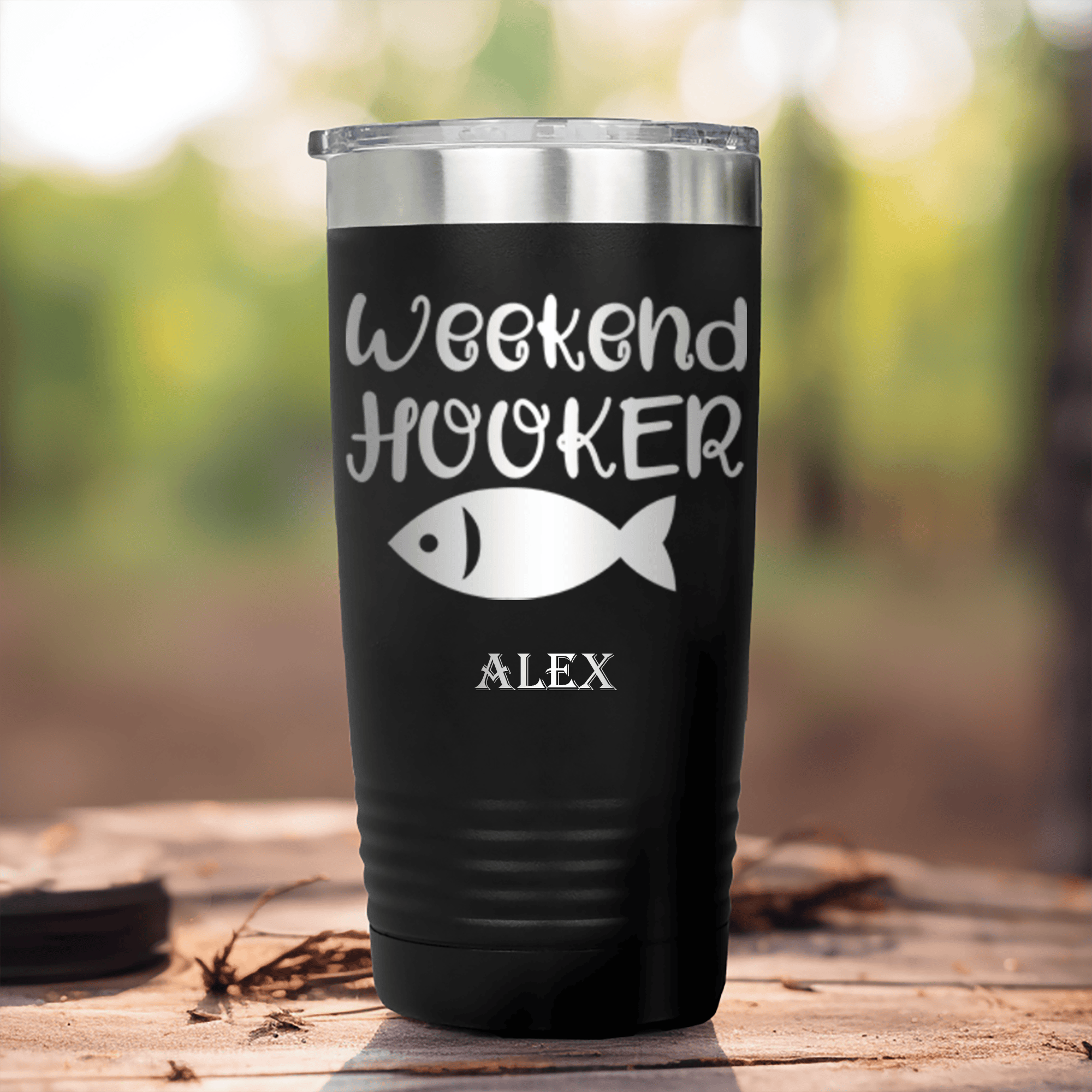 Black Fishing Tumbler With Weekend Hooker Design