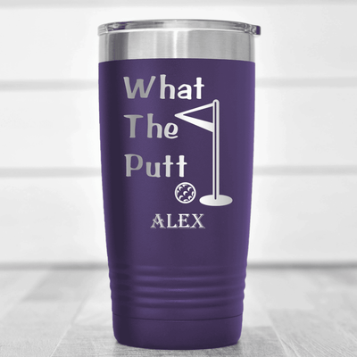 Purple Golf Tumbler With What The Putt Design