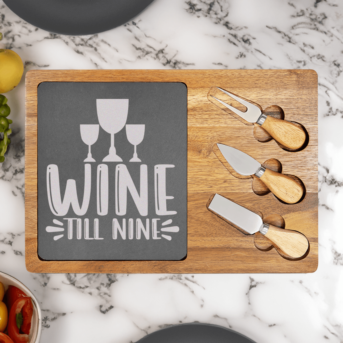 Unique Personalized Wine Till Nine Wood Slate Serving Tray Customized Retirement Serving Boards Gifts for Men by Groovy Guy