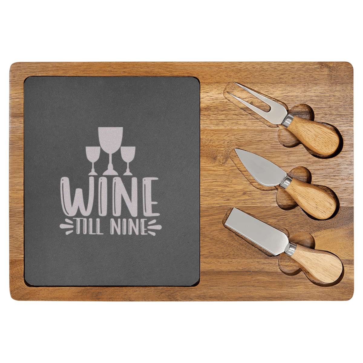 Unique Personalized Wine Till Nine Wood Slate Serving Tray Customized Retirement Serving Boards Gifts for Men by Groovy Guy