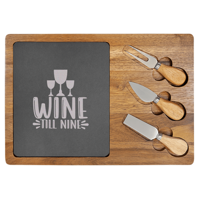 Wine Till Nine Wood Slate Serving Tray