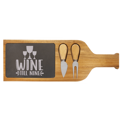 Wine Till Nine Wood Slate Serving Tray With Handle