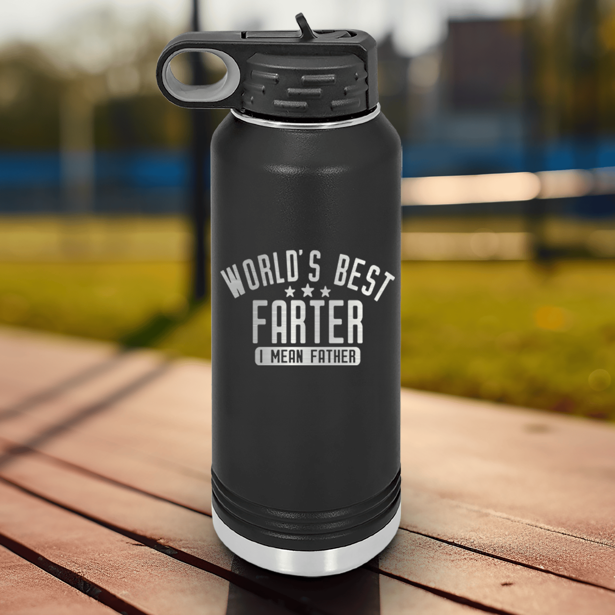 Black Fathers Day Water Bottle With Worlds Best Farter Design