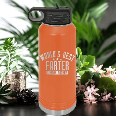 Orange Fathers Day Water Bottle With Worlds Best Farter Design