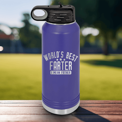 Purple Fathers Day Water Bottle With Worlds Best Farter Design