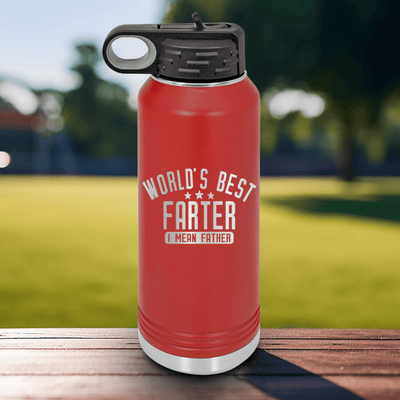 Red Fathers Day Water Bottle With Worlds Best Farter Design