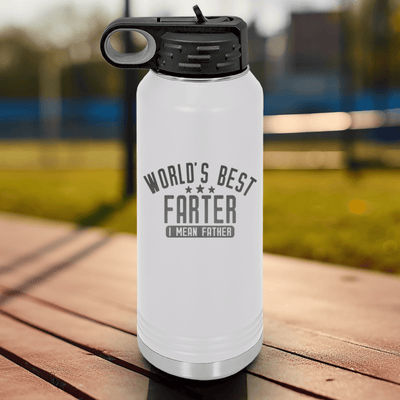 White Fathers Day Water Bottle With Worlds Best Farter Design