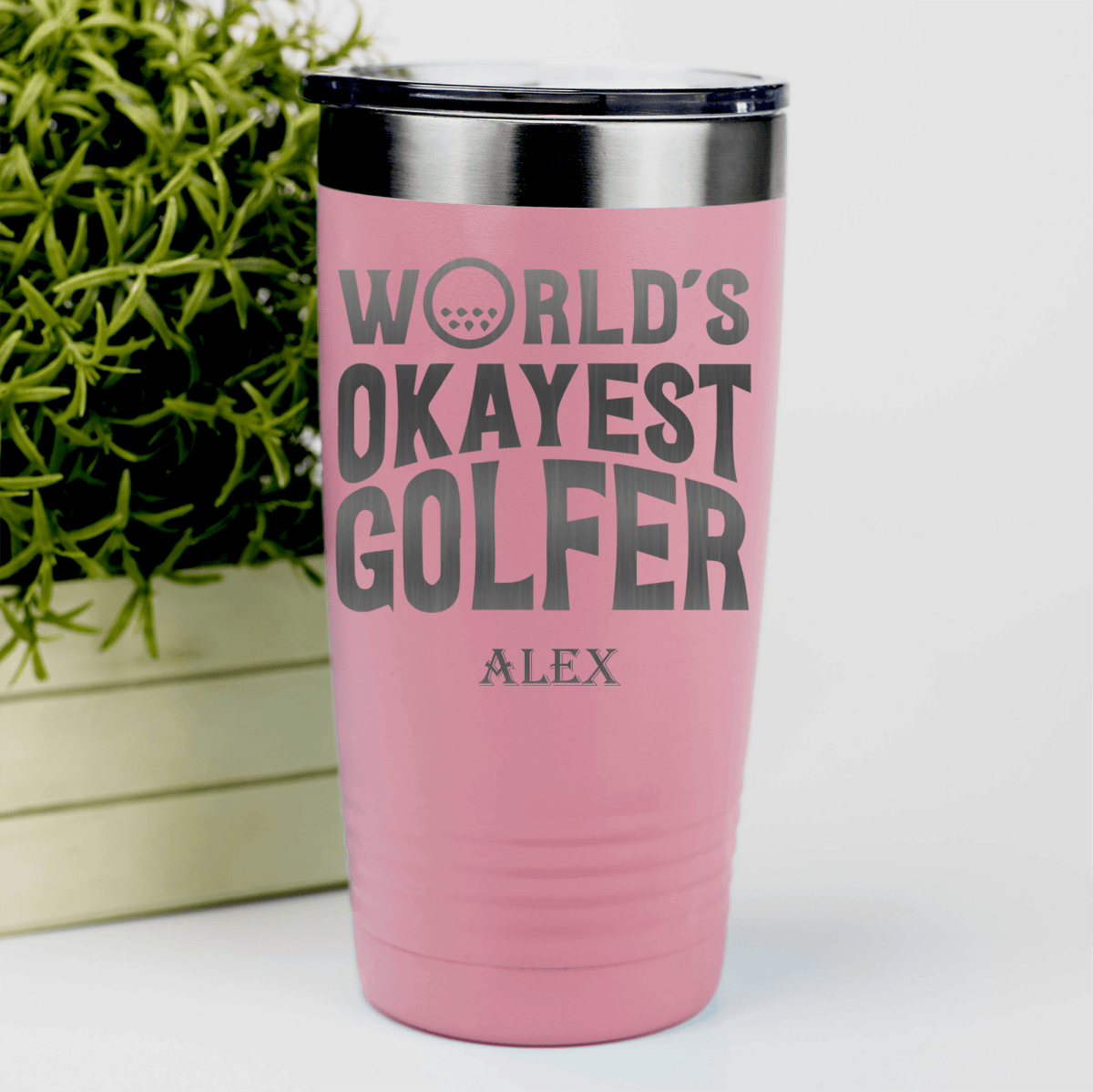 Salmon Golf Tumbler With Worlds Okayest Golfer Design