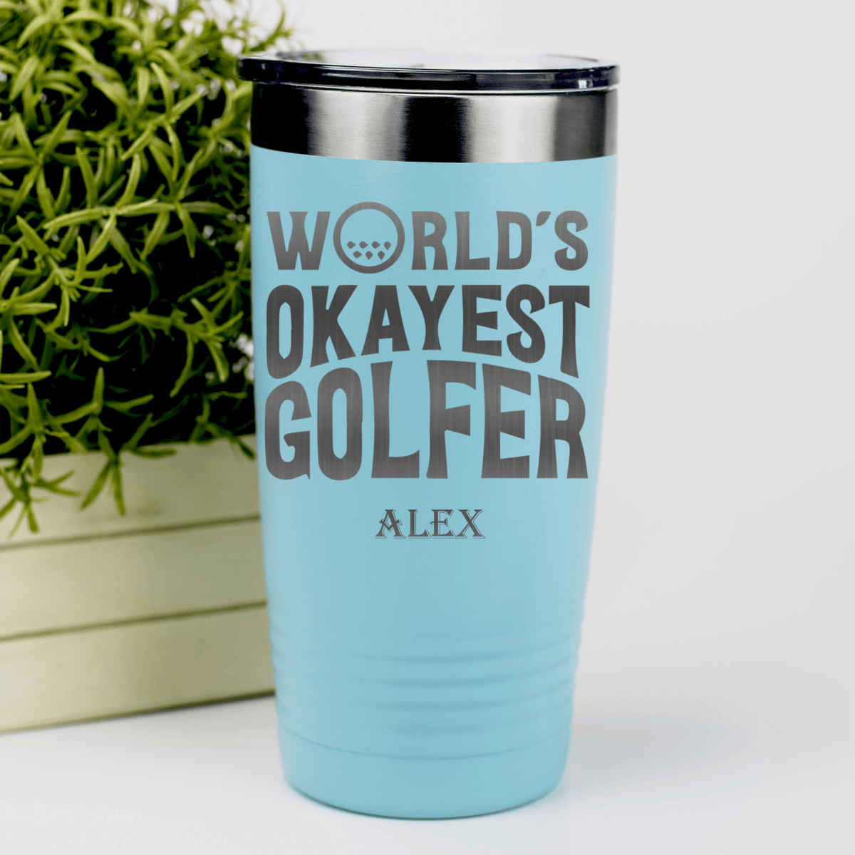 Teal Golf Tumbler With Worlds Okayest Golfer Design