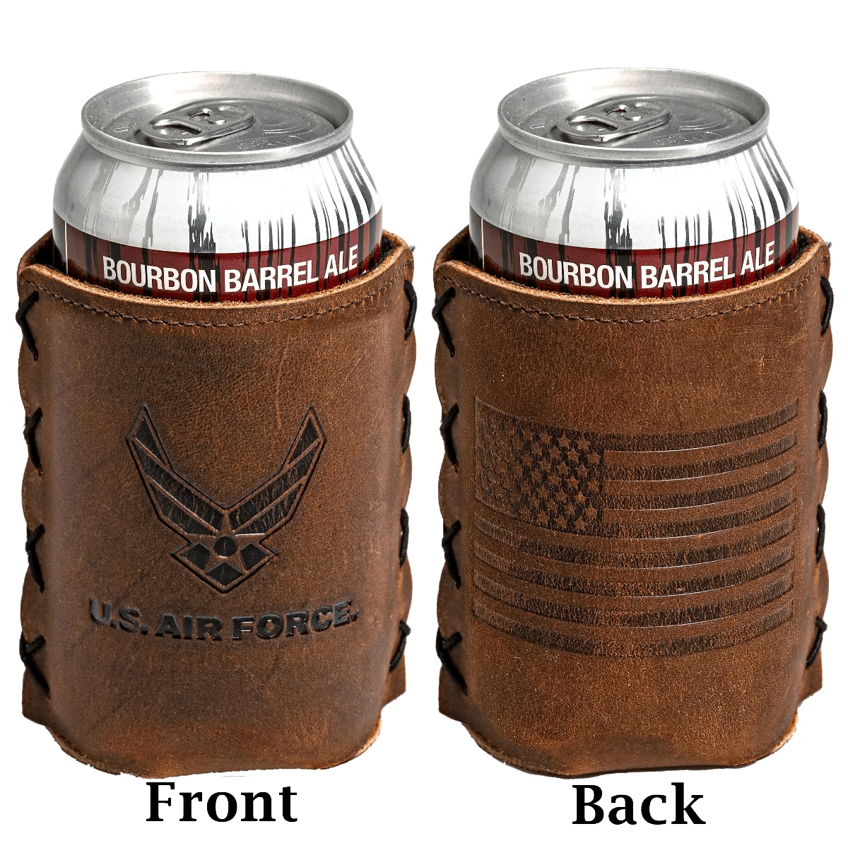 Unique Personalized Air Force Leather Koozie Customized Personalized Koozie Gifts for Men by Groovy Guy