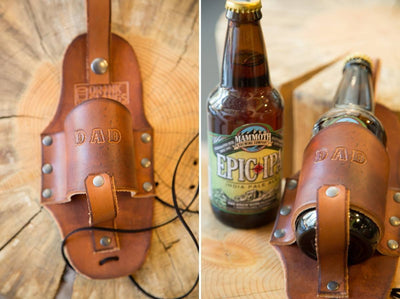 Engraved Leather Beer Holster.