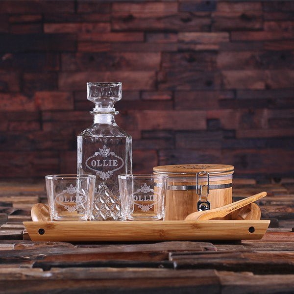 Engraved Crystal Decanter Whiskey Glass Set