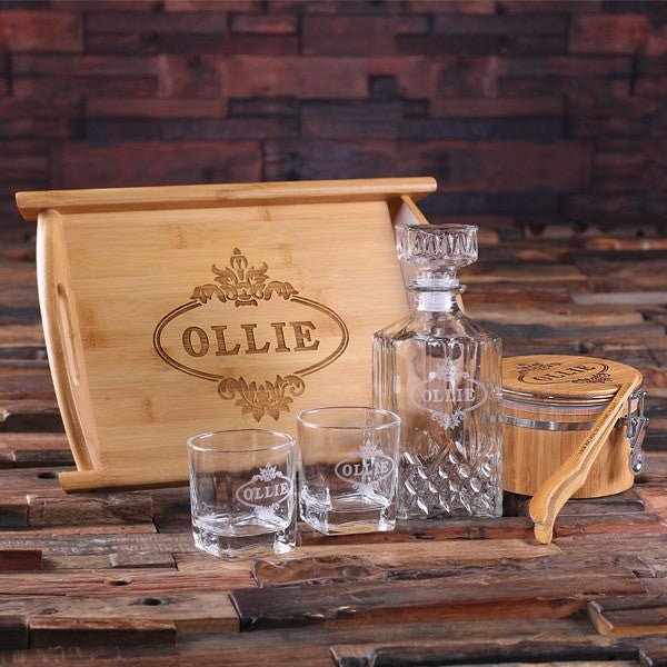 Engraved Crystal Decanter Whiskey Glass Set