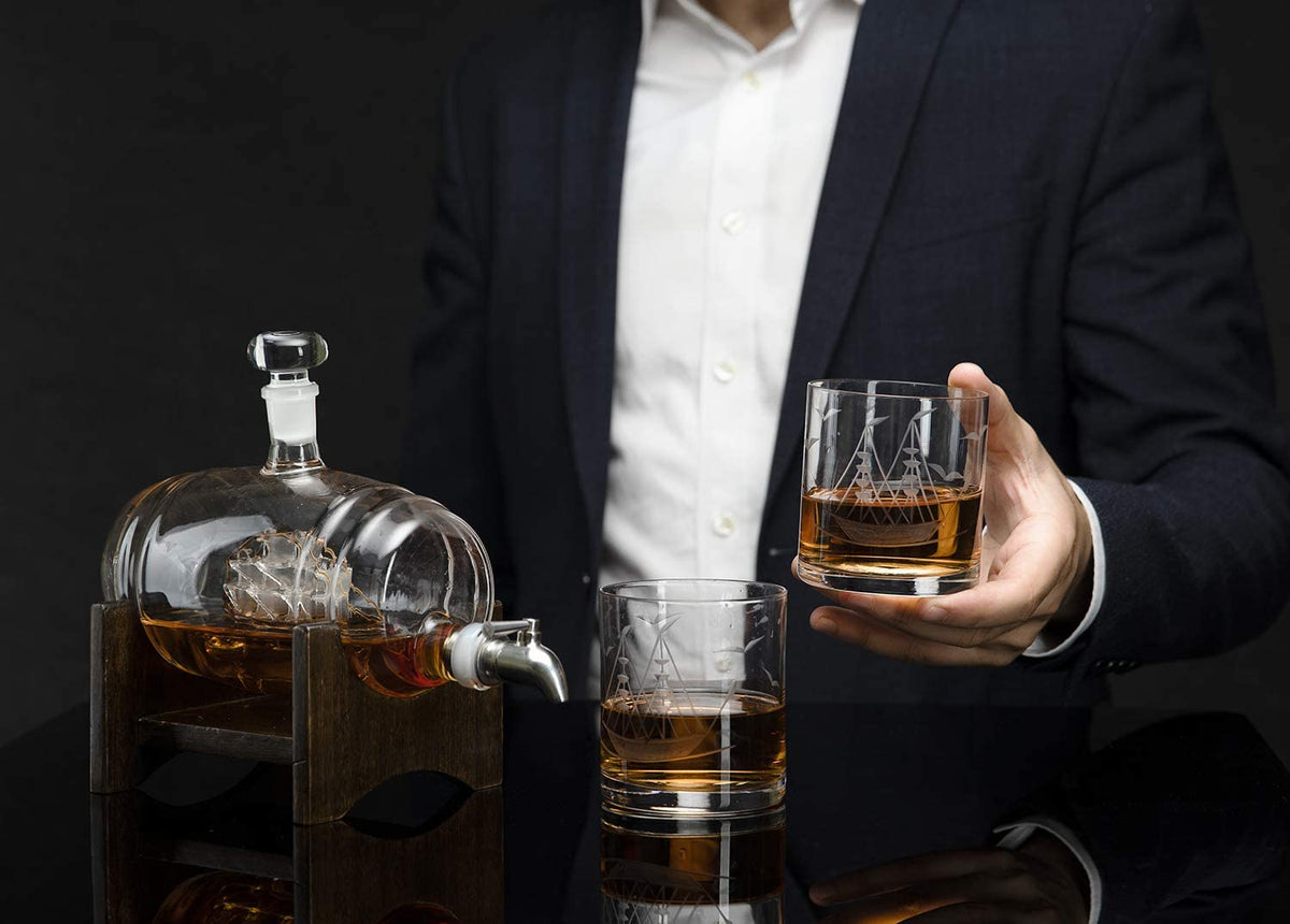 Unique Personalized Ship in a Barrel Decanter Set Customized Gifts for Men by Groovy Guy