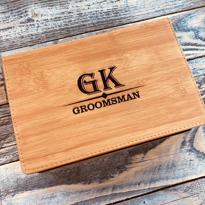 Engraved Groomsmen Bamboo Colored Shots and Flask Set