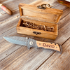 Personalized Knife in Custom Box - Folding Damascus Pattern Knife with Wood Handle