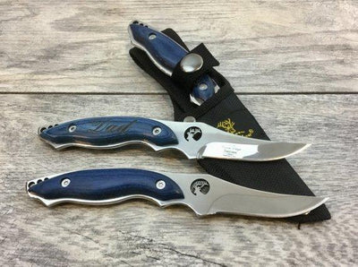 Blue Wooden Handled Fixed Blade Elk Knife