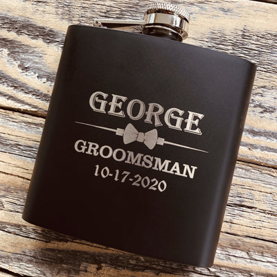Engraved Groomsmen Matte Black Flask