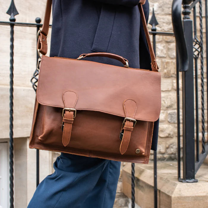 Personalized Monogram Full Grain Distressed Leather Briefcase Messenger Bag  Laptop Bag