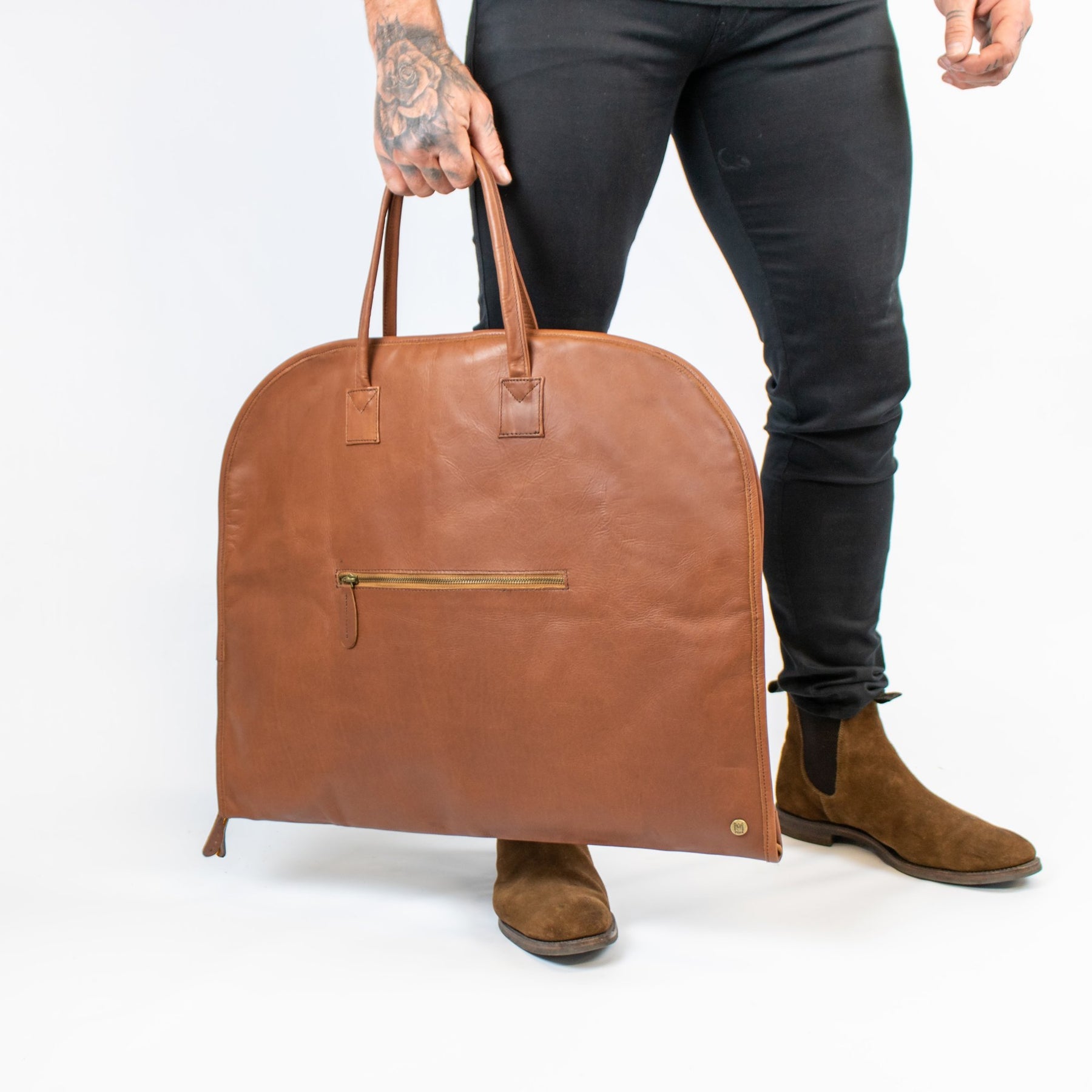 Leather-Canvas Suit Carrier. Dress or Garment Carrier