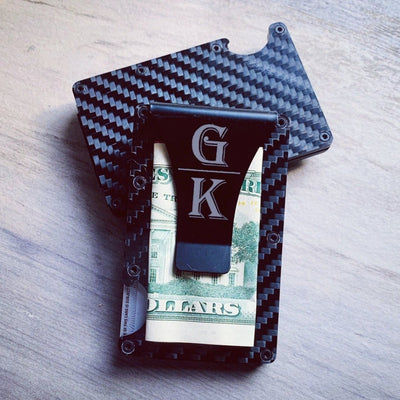 Custom Carbon Fiber Minimalist Wallet Personalized  with Initials