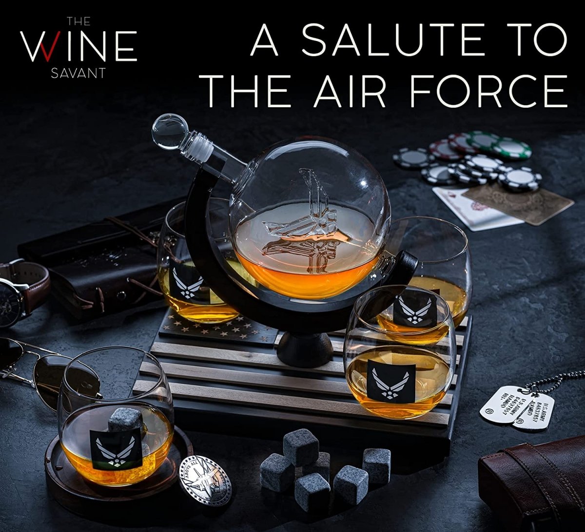 Unique Personalized Airforce Whiskey Decanter Set Customized Decanter Set Gifts for Men by Groovy Guy