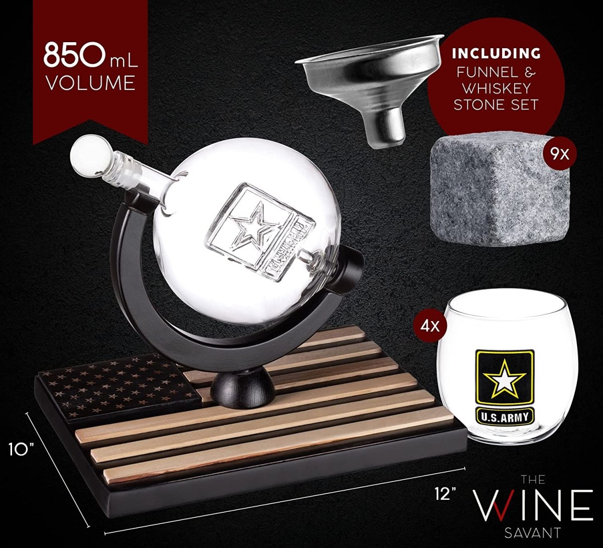 Unique Personalized Army Globe Decanter Set Customized Gifts for Men by Groovy Guy