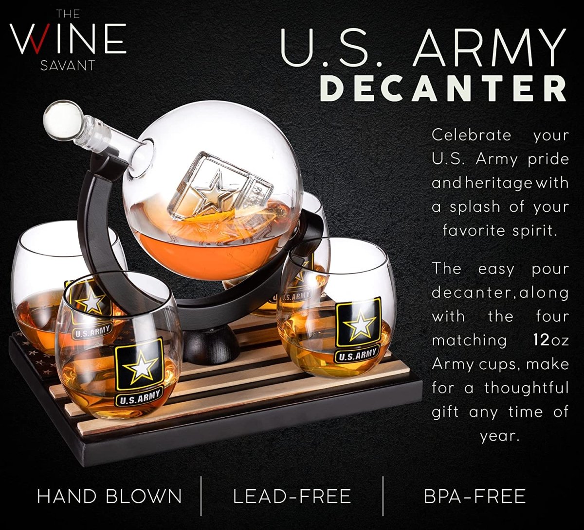 Unique Personalized Army Globe Decanter Set Customized Gifts for Men by Groovy Guy