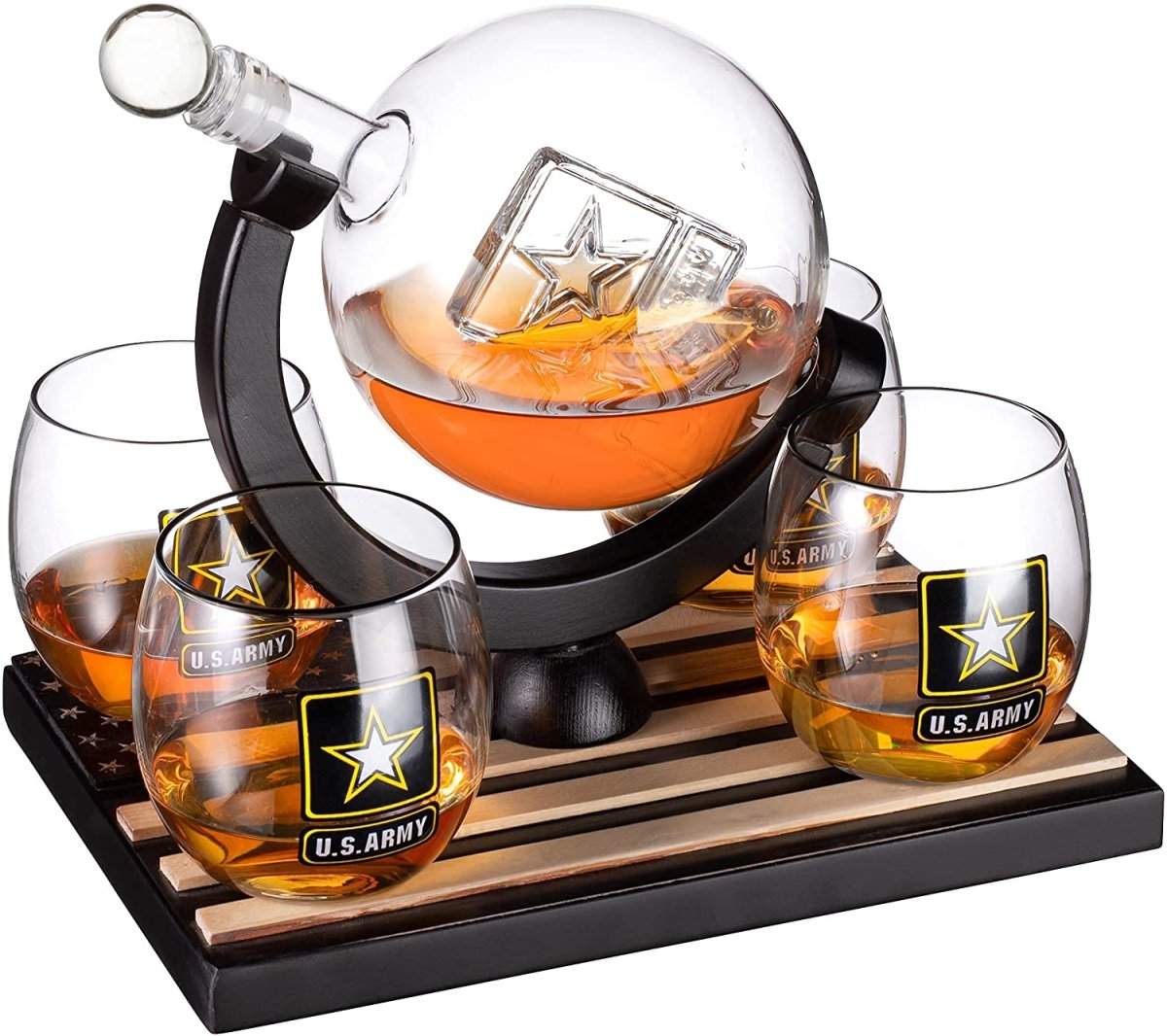 Unique Personalized Army Globe Decanter Set Customized Gifts for Men by Groovy Guy