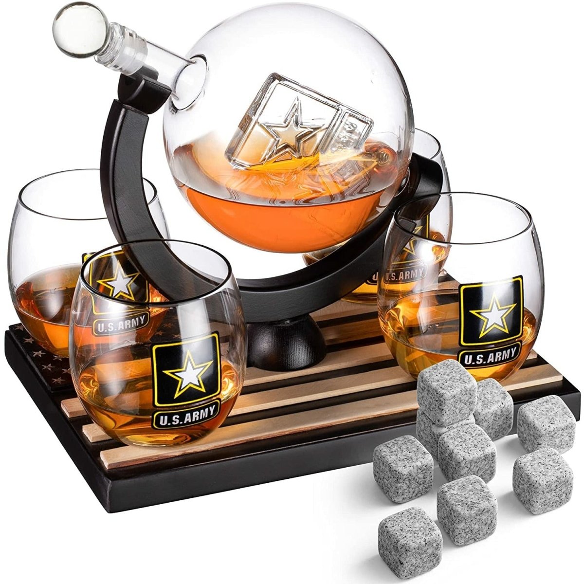 Unique Personalized Army Globe Decanter Set Customized Gifts for Men by Groovy Guy