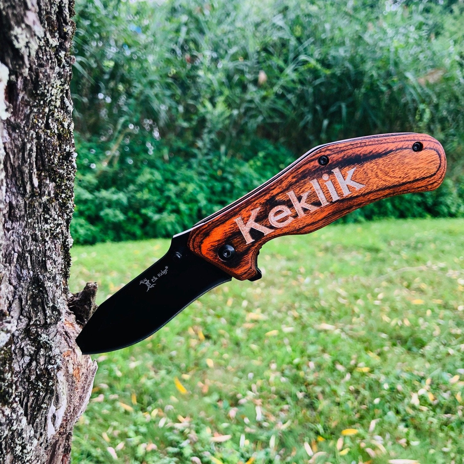 Personalized Elk Ridge Folding Wood Handle Pocket Knife