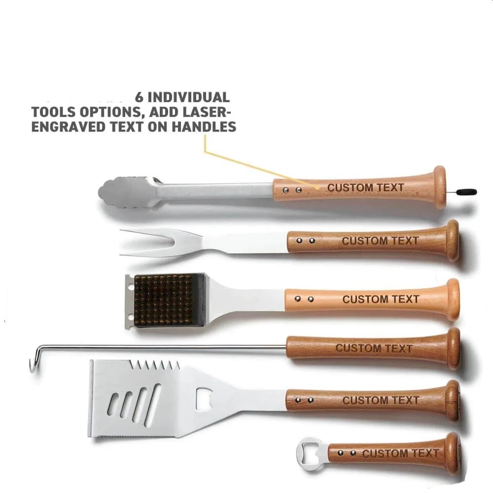 Unique Personalized 6 Tool Player Grill Tool Set Customized Grill Gifts for Men by Groovy Guy