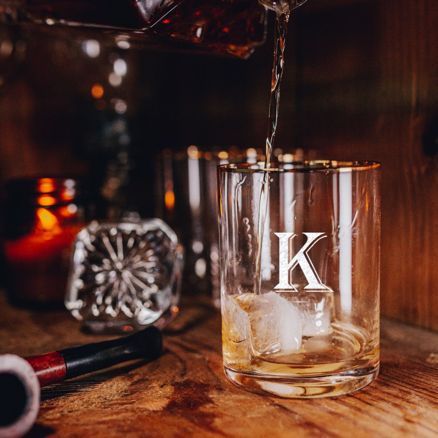 Personalized Gold Rimmed Whiskey Glasses - Monogram with Initials 