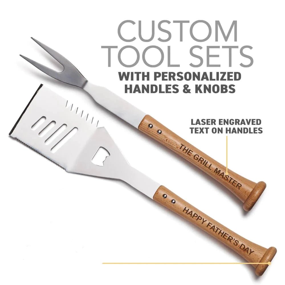 Unique Personalized Turn - Two Grill Tool Set Customized Baseball Gifts for Men by Groovy Guy