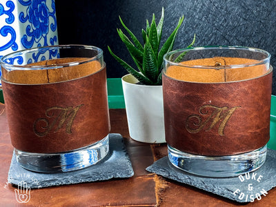 Leather Wrapped Decanter & Whiskey Glasses