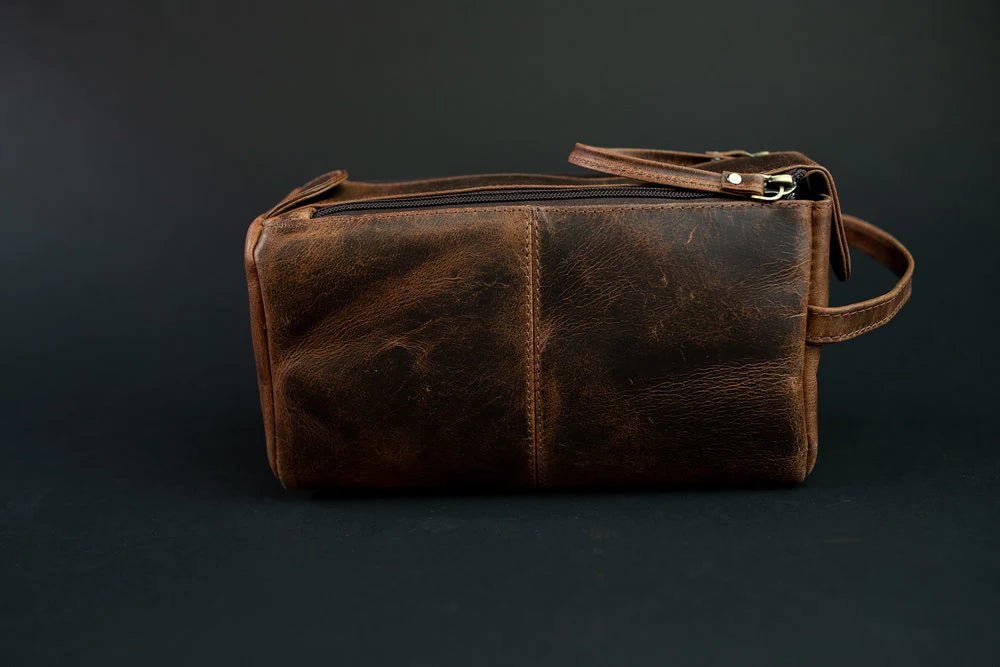 Unique Personalized Top Grain Toiletry Bag Customized Man Bags Gifts for Men by Groovy Guy