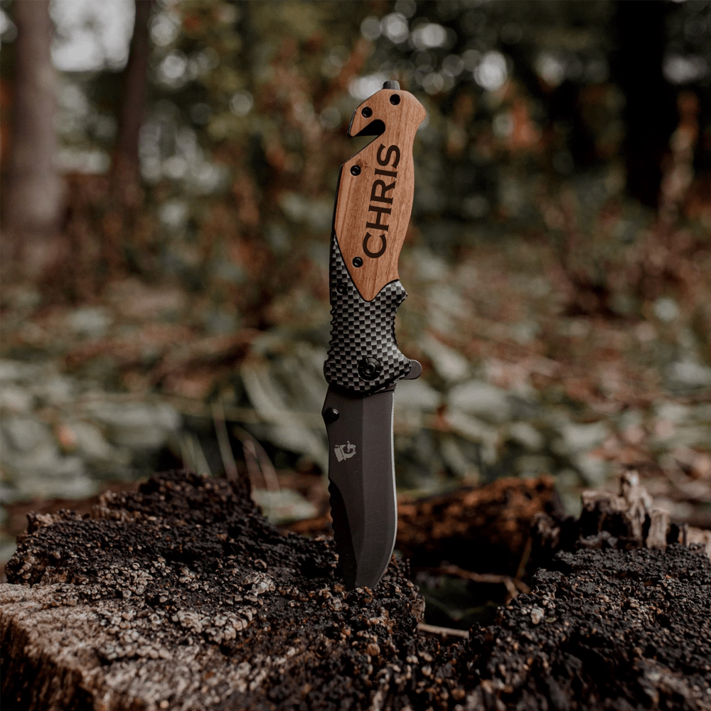 Unique Personalized Engraved Carbon Fiber Pocket Knife Customized Knife Gifts for Men by Groovy Guy