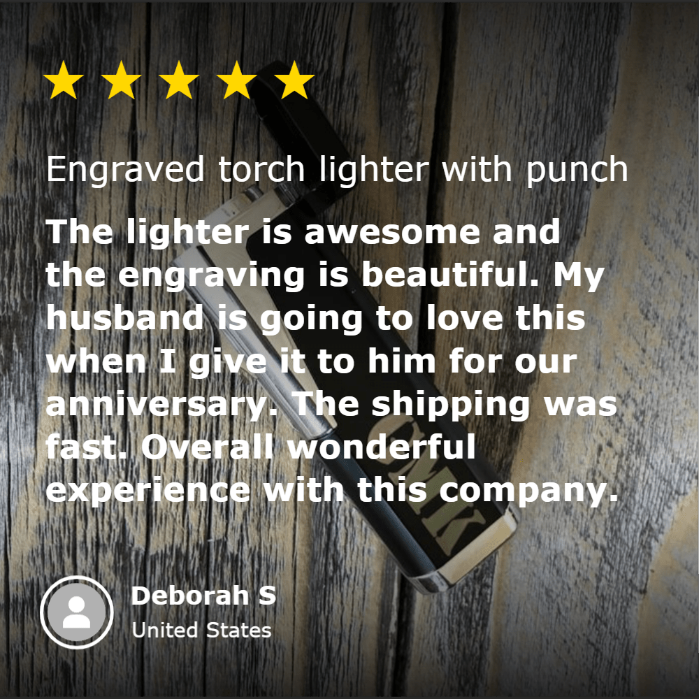 Engraved Torch Lighter With Cigar Punch Black and Chrome Finish