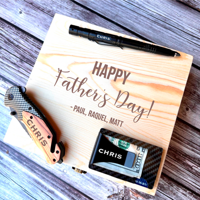 Father's Day Gift Box Set, Personalized Wallet, Knife, Tactical Pen in Custom Box